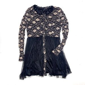 Ryu Lace & Mesh Button Front Dress Long Sleeves Black L